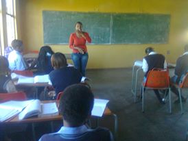 Lebogang encouraging the Grade 12 2013 Accounting pupils from Ntolo High School in Madidi, Madibeng municipality, north west, to put more efforts in their studies because they do not know what the life has for them. 